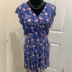 Blue spring, floral print mini dress.